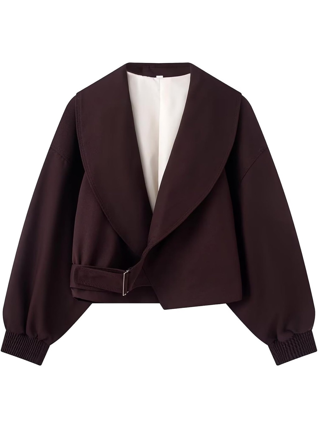 Women's Dark Brown Cropped Shawl-Collar Jacket